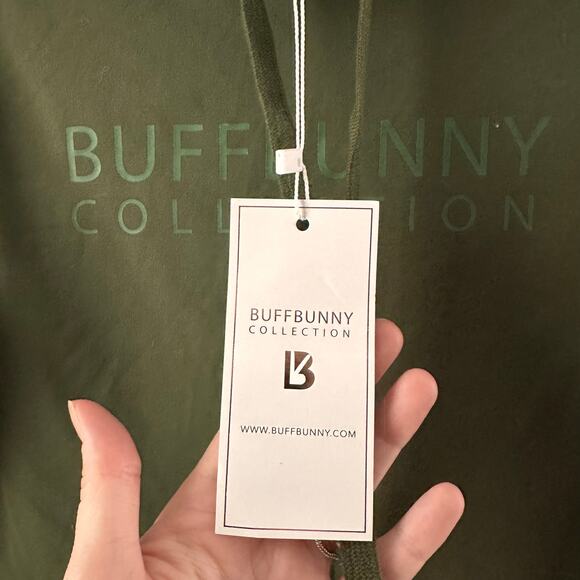 BuffBunny Collection Hooded Crop Sweatshirt Long Sleeve Olive Green NEW Medium - Picture 3 of 5